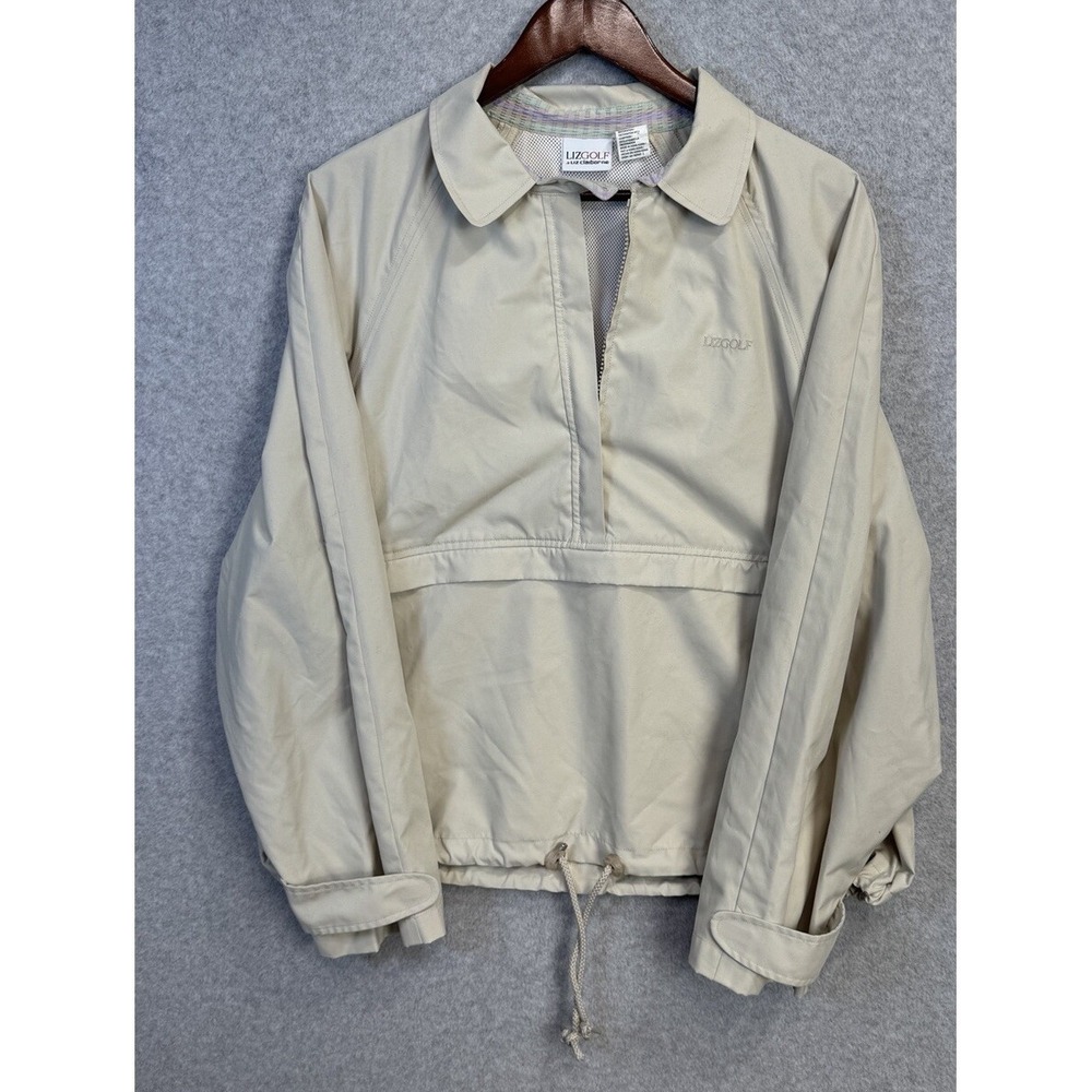 VTG LizGolf Liz Claiborne Tan Pullover Golf Windbreaker Jacket Rain‎ Coat Sz L - Picture 4 of 16